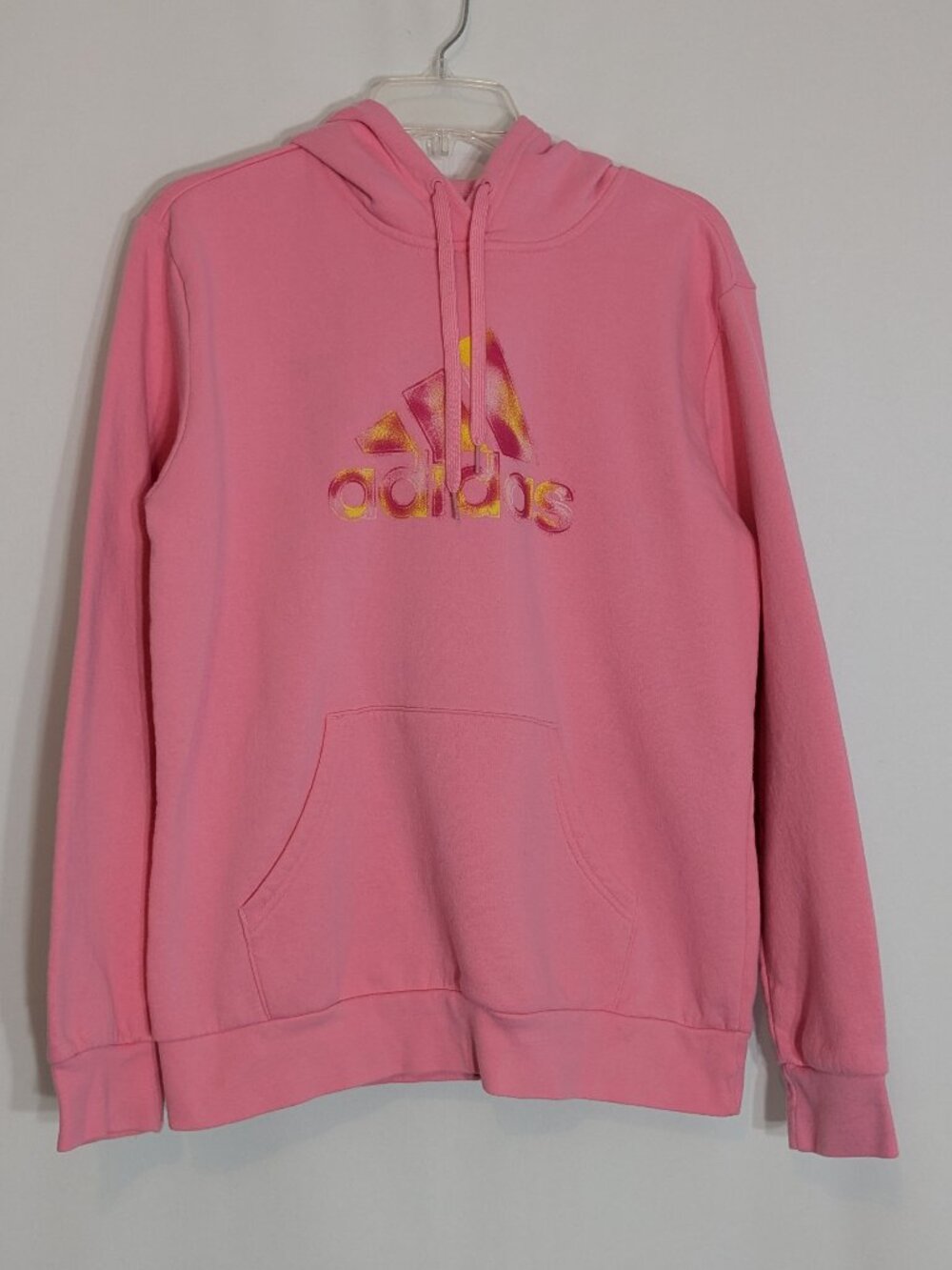 ADIDAS Pink w Logo Fleece Pullover Hooded Top; Size L